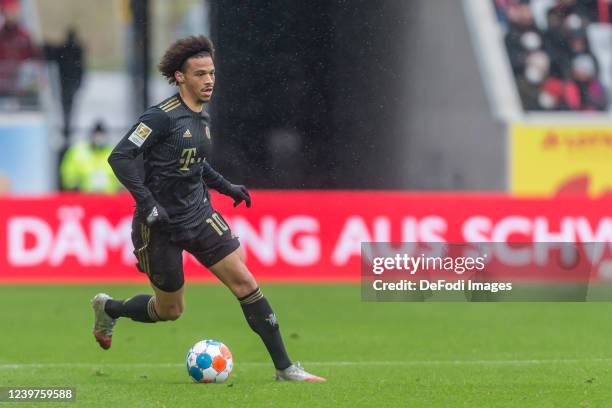 Leroy Sane of Bayern Muenchen controls the Ball during the Bundesliga match between Sport-Club Freiburg and FC Bayern München at SC-Stadion on April...