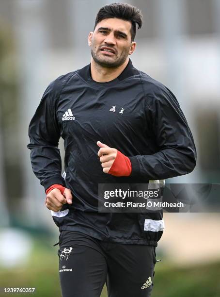 Limerick , Ireland - 5 April 2022; Damian De Allende during Munster rugby squad training at University of Limerick in Limerick.