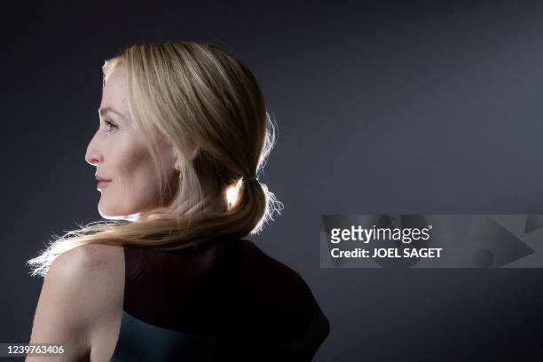 Actress Gillian Anderson poses for a photo session during the 5th edition of the Cannes International Series Festival in Cannes, southern France on...