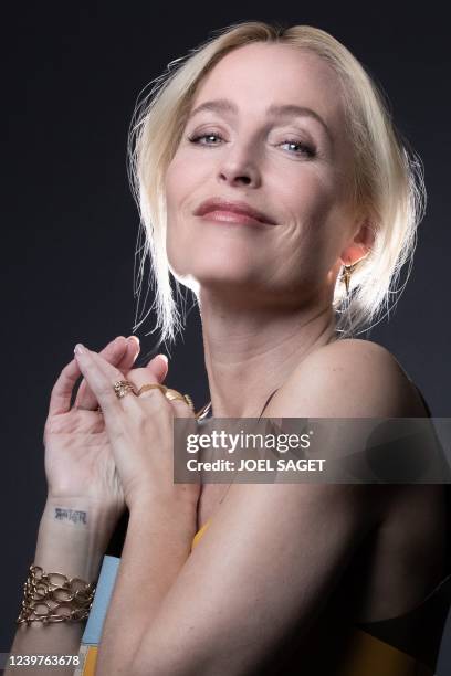 Actress Gillian Anderson poses for a photo session during the 5th edition of the Cannes International Series Festival in Cannes, southern France on...