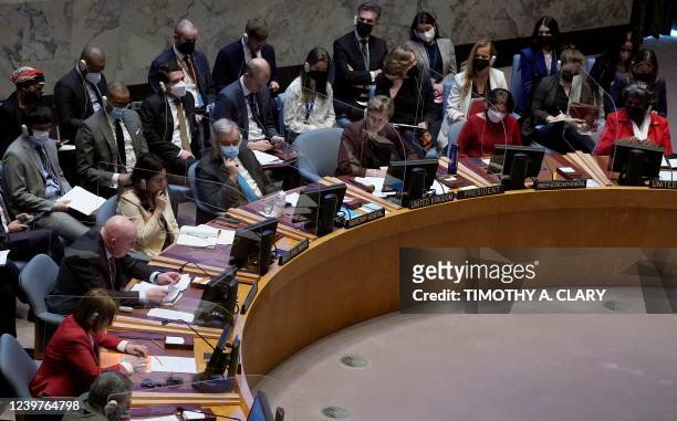 Russia's Ambassador to the UN Vassily Nebenzia speaks during a meeting of the United Nations Security Council in New York City on April 5, 2022. -...