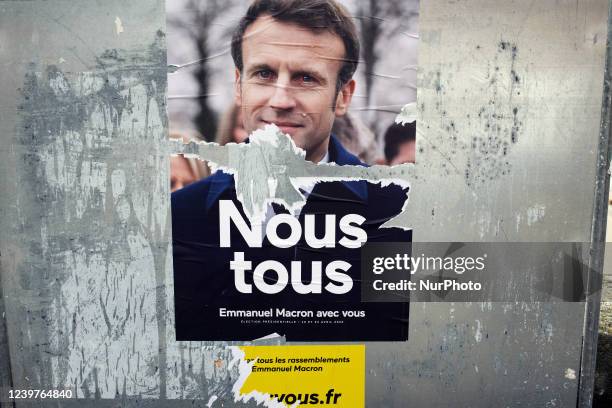 Official poster for Emmanuel Macron from the EM movement . Official posters for the coming French presidential elections. Macron is the favourite to...