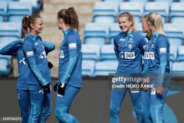 Norway's Caroline Graham Hansen Ada Hegerberg attend a training session of the women's national football team of Norway at Ullevaal Stadium in Oslo...