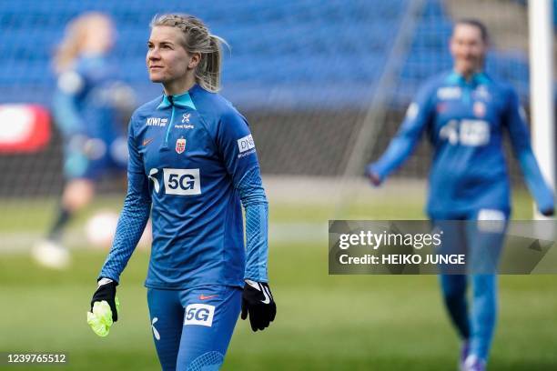 Norway's Ada Hegerberg attends a training session of the women's national football team of Norway at Ullevaal Stadium in Oslo on April 5 two days...