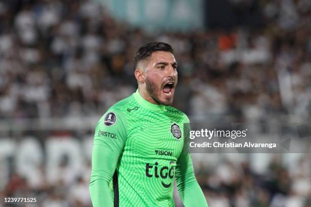 Gaston Olveira goalkeeper of Olimpia reacts during a match between Olimpia and Cerro Porteño as part of Copa CONMEBOL Libertadores 2022 at Estadio...