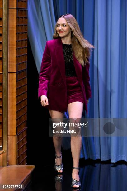 Episode 1630 -- Pictured: Actress Amanda Seyfried arrives on Tuesday, April 5, 2022 --