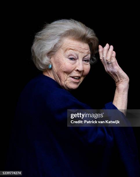 Princess Beatrix of The Netherlands is seen outside a state banquet for President Ram Nath Kovind of India and his wife at the Royal Palace on the...