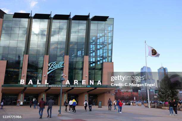 The exterior of Ball Arena is seen before the game between the Denver Nuggets and the San Antonio Spurs on April 5, 2022 in Denver, Colorado. NOTE TO...