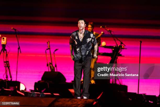Singer Adam Levine of Maroon 5 performs live on stage at Allianz Parque on April 5, 2022 in Sao Paulo, Brazil.