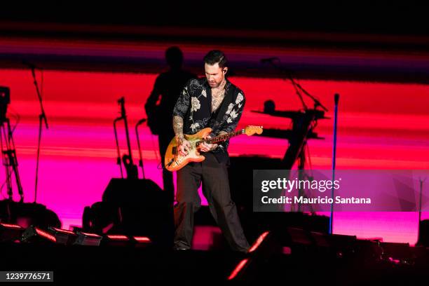 Singer Adam Levine of Maroon 5 performs live on stage at Allianz Parque on April 5, 2022 in Sao Paulo, Brazil.