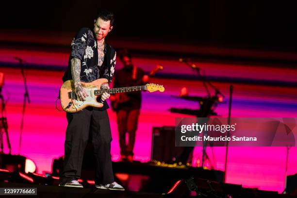 Singer Adam Levine of Maroon 5 performs live on stage at Allianz Parque on April 5, 2022 in Sao Paulo, Brazil.