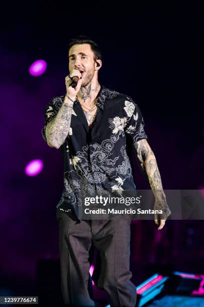 Singer Adam Levine of Maroon 5 performs live on stage at Allianz Parque on April 5, 2022 in Sao Paulo, Brazil.