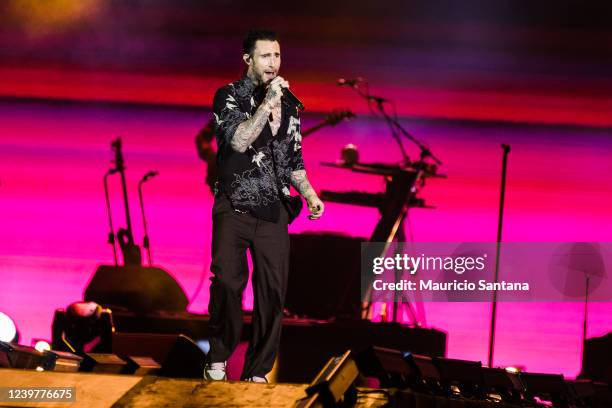 Singer Adam Levine of Maroon 5 performs live on stage at Allianz Parque on April 5, 2022 in Sao Paulo, Brazil.