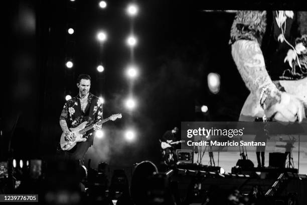 Singer Adam Levine of Maroon 5 performs live on stage at Allianz Parque on April 5, 2022 in Sao Paulo, Brazil.