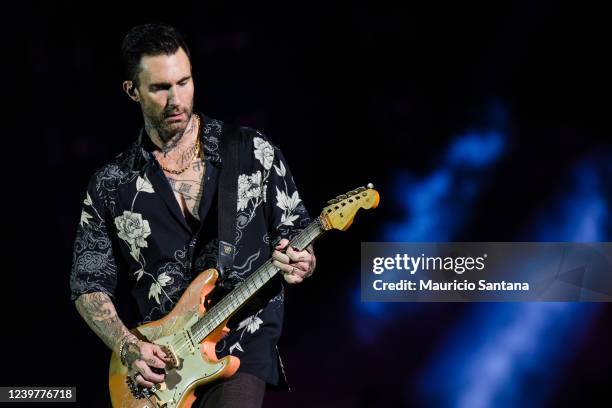 Singer Adam Levine of Maroon 5 performs live on stage at Allianz Parque on April 5, 2022 in Sao Paulo, Brazil.