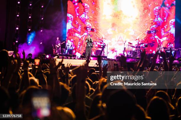 Singer Adam Levine of Maroon 5 performs live on stage at Allianz Parque on April 5, 2022 in Sao Paulo, Brazil.