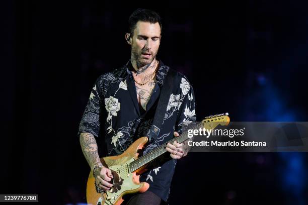 Singer Adam Levine of Maroon 5 performs live on stage at Allianz Parque on April 5, 2022 in Sao Paulo, Brazil.