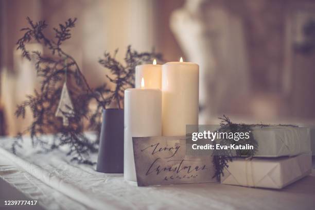 still life of a table setting for a christmas event - scandinavian christmas stock pictures, royalty-free photos & images