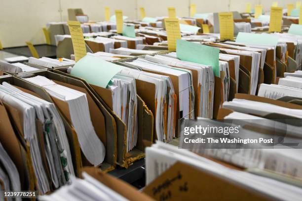 Tax documents sit in the staging warehouse at the Internal Revenue Service's facility on March 31, 2022 in Ogden, Utah.