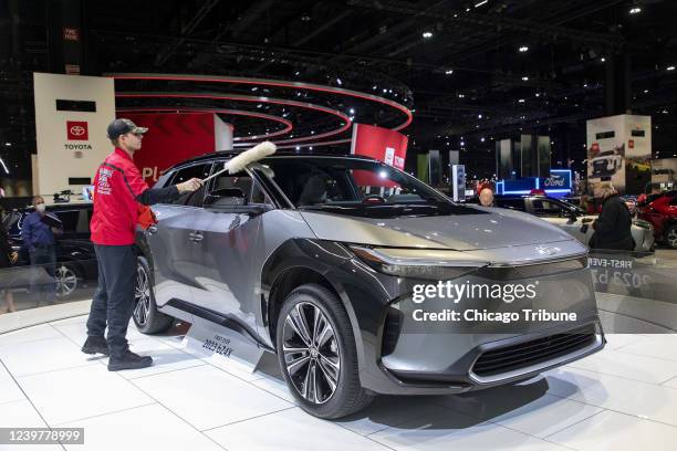 The new 2023 Toyota bZ4X electric car is displayed Thursday, Feb. 10 as the Chicago Auto Show returns to McCormick Place.