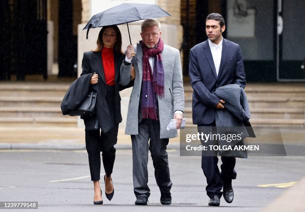 Former tennis player Boris Becker , his partner Lilian de Carvalho Monteiro , and his son Elias Balthasar Becker arrive at Southwark Crown Court in...