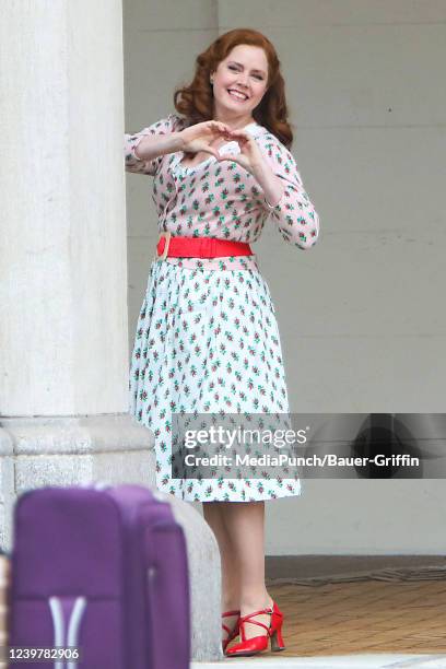 Amy Adams is seen on the movie set 'Disenchanted' on April 05, 2022 in New York City.