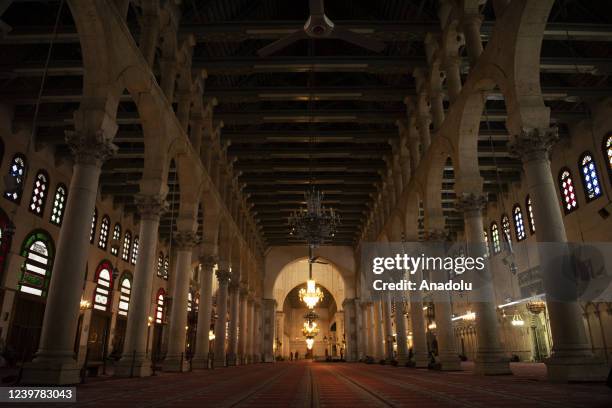 View from inside the Umayyad Mosque during the holy month of Damascus, Syria on April 04, 2022.