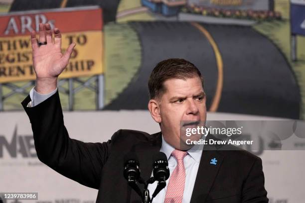 Secretary of Labor Marty Walsh speaks during the annual North America's Building Trade's Unions Legislative Conference at the Washington Hilton Hotel...