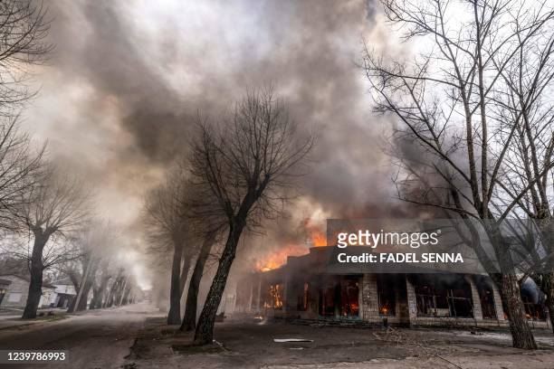 House is burning following shelling in Severodonetsk, Donbass region, on April 6 as Ukraine tells residents in the country's east to evacuate "now"...