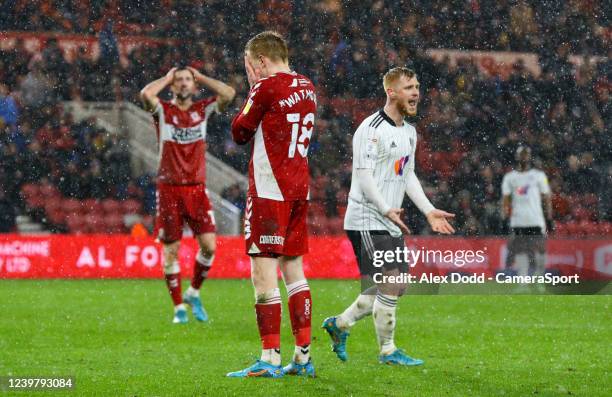 Middlesbrough's Duncan Watmore misses a good chance during the Sky Bet Championship match between Middlesbrough and Fulham at Riverside Stadium on...