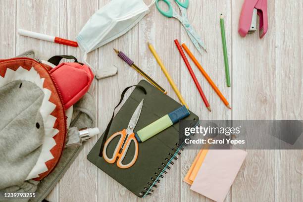 back to school concept with pandemic covid - schulbedarf stock-fotos und bilder