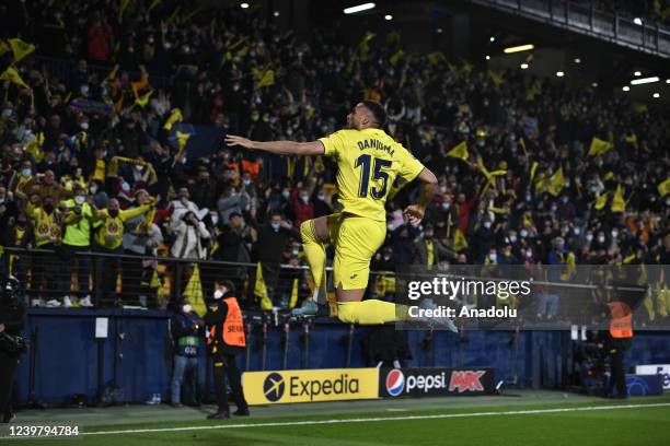 Arnaut Danjuma of Villarreal celebrates a goal during the UEFA Champions League match between Villarreal and Bayern Munich at La Ceramica Stadium in...