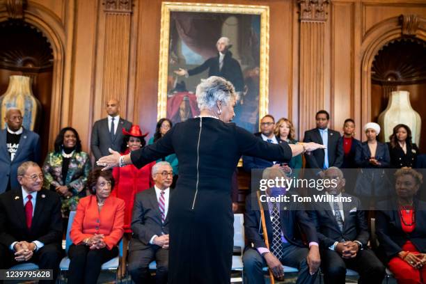 Congressional Black Caucus Chair Rep. Joyce Beatty, D-Ohio, organizes a group photo with the CBC in the U.S. Capitols Rayburn Room on Wednesday,...
