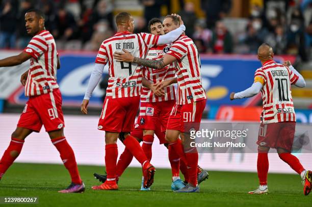 Todorczyk Lukasz celebrates after scoring a goal 1-0 during the Italian soccer Serie B match LR Vicenza vs FC Crotone on April 06, 2022 at the Stadio...