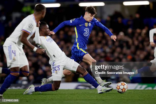 Eduardo Camavinga of Real Madrid, Kai Havertz of Chelsea during the UEFA Champions League match between Chelsea v Real Madrid at the Stamford Bridge...