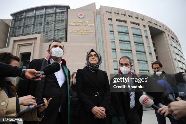 Saudi journalist Jamal Khashoggi's fiancee Hatice Cengiz speaks to the press members after attending a hearing on transferring the case at the...