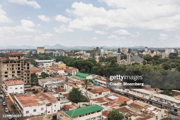 Residential and commercial buildings on the skyline of Arusha, Tanzania, on Wednesday, Feb. 16, 2022. Since solar pay-as-you-go, or paygo, was...