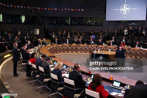 Foreign ministers meet, amid Russia's invasion of Ukraine, at NATO headquarters in Brussels, Belgium April 7, 2022.