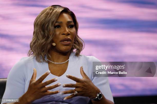 Serena Williams, professional tennis player, and businesswoman, speaks during the Bitcoin 2022 Conference at the Miami Beach Convention Center on...