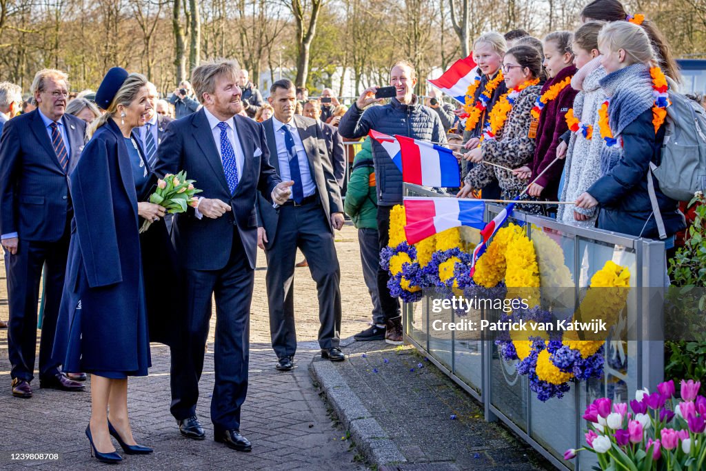 King Willem-Alexander Of The Netherlands And Queen Maxima Visit Dune And Bulb region