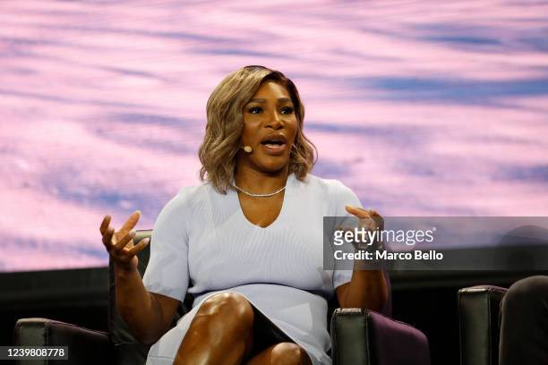 Serena Williams, professional tennis player, and businesswoman, speaks during the Bitcoin 2022 Conference at the Miami Beach Convention Center on...