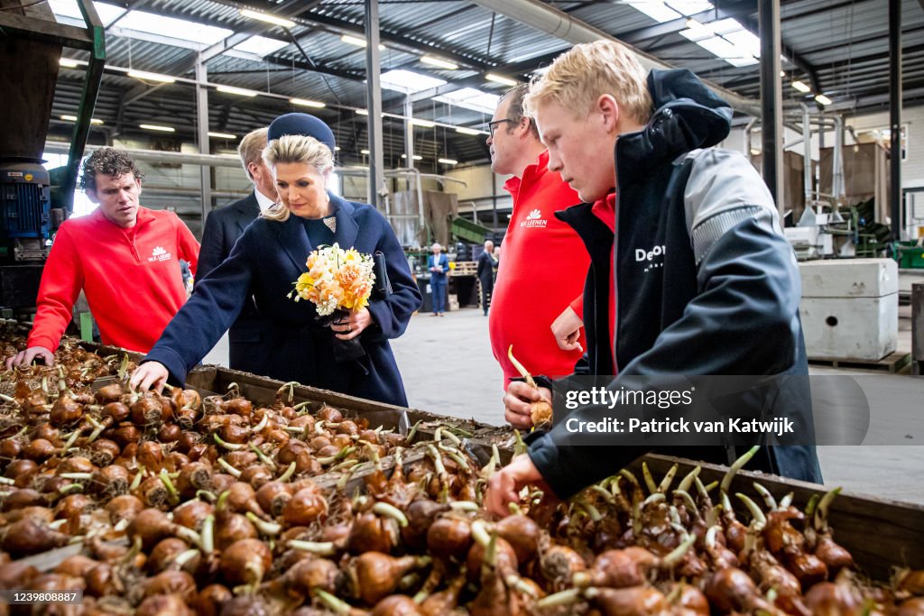 King Willem-Alexander Of The Netherlands And Queen Maxima Visit Dune And Bulb region