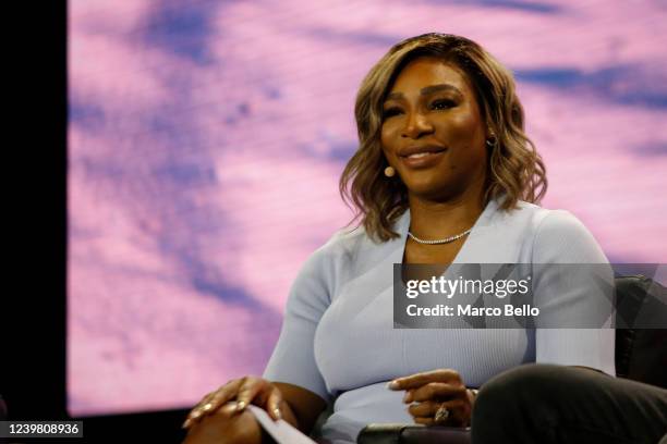 Serena Williams, professional tennis player, and businesswoman, speaks during the Bitcoin 2022 Conference at the Miami Beach Convention Center on...