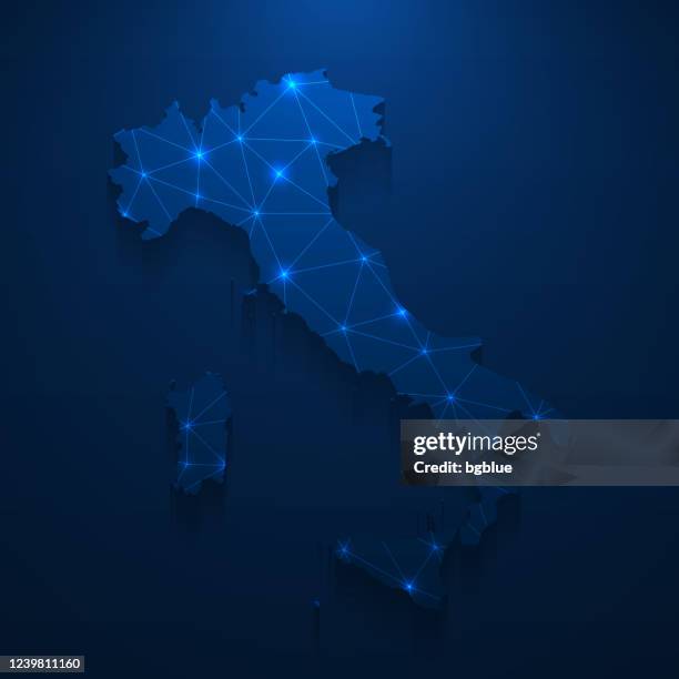 italy map network - bright mesh on dark blue background - map of rome italy stock illustrations