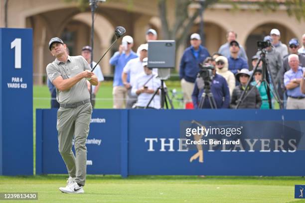 Brendan Steele tees off on the first tee box during the final round of THE PLAYERS Championship on THE PLAYERS Stadium Course at TPC Sawgrass on...