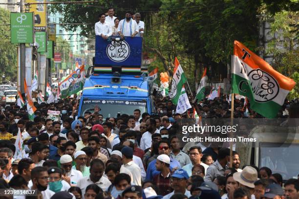 All India Trinamool Congress National General Secretary Abhishek Banerjee participates in a road show in favour of TMC candidate Babul Supriyo for...