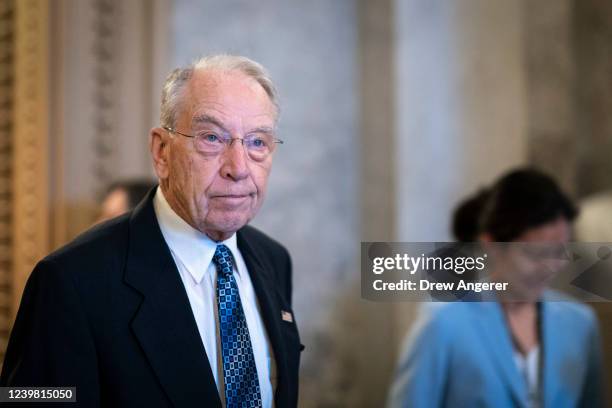 Sen. Chuck Grassley leaves the Senate Chamber at the U.S. Capitol on April 7, 2022 in Washington, DC. The full Senate voted today to confirm the...