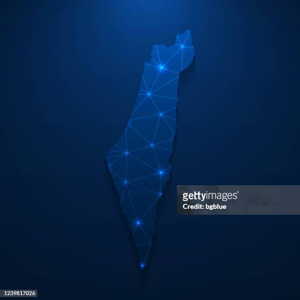 israel map network - bright mesh on dark blue background - tel aviv stock illustrations