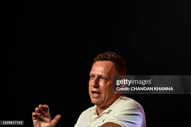 Co-founder of PayPal, Palantir Technologies, and Founders Fund, Peter Thiel speaks at the Bitcoin 2022 Conference at Miami Beach Convention Center in...