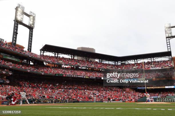 General view of the field during the game between the Pittsburgh Pirates and the St. Louis Cardinals at Busch Stadium on Thursday, April 7, 2022 in...